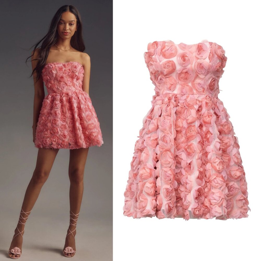 Dress The Population Sasha Strapless Fit-&-Flare 3d floral Applique Minidress